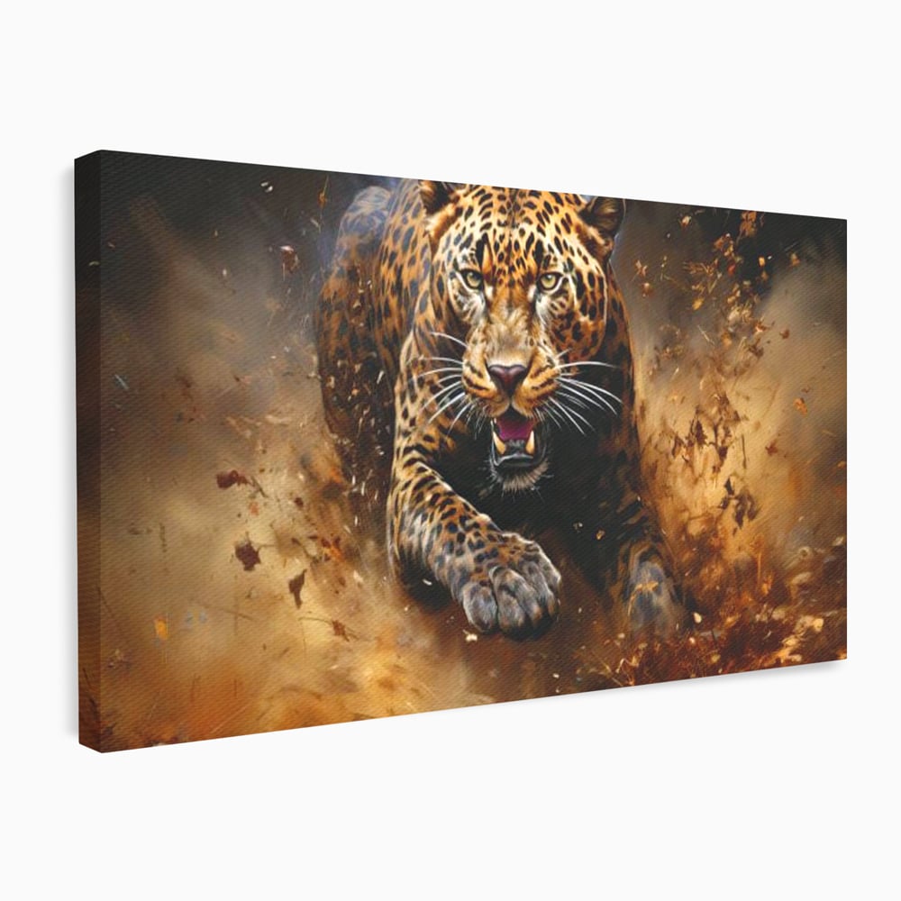Tablou canvas cu tablou canvas cu leopard in alergare, fara rama, pe sasiu de lemn